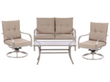Steel Garden Seat 2 Seater Sofa with Armchairs Black Metal Frame Beige Fabric Cushions Beliani