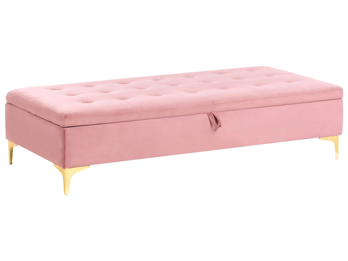 Ottoman Pink Velvet Tufted Fabric with Storage Modern Living Room Rectangular Footstool Gold Legs Beliani
