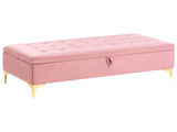 Ottoman Pink Velvet Tufted Fabric with Storage Modern Living Room Rectangular Footstool Gold Legs Beliani