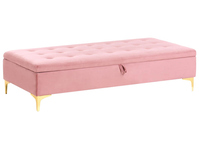 Ottoman Pink Velvet Tufted Fabric with Storage Modern Living Room Rectangular Footstool Gold Legs Beliani