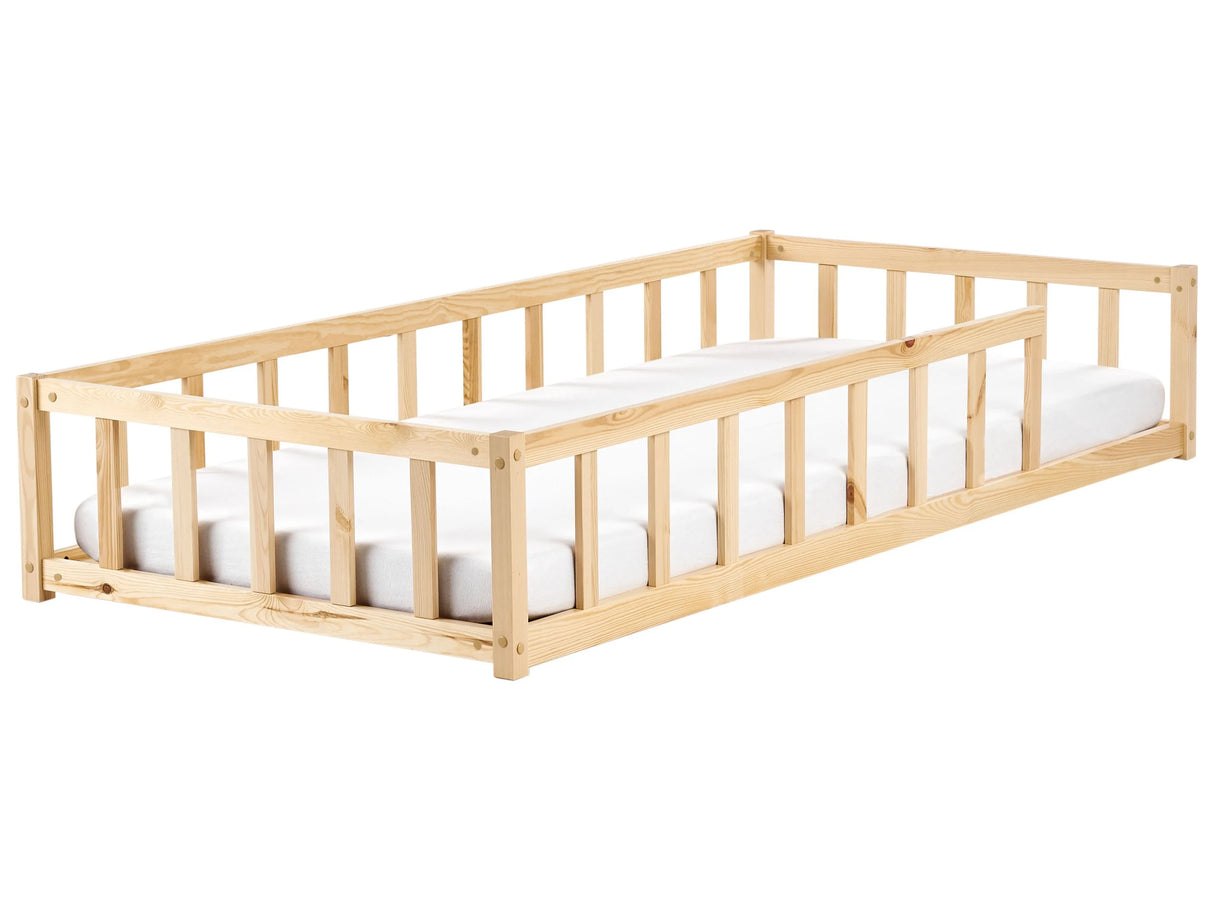 Kids Floor Bed Light Brown Pine Wood EU Single Size 3ft with Slatted Frame Bed for Toddler Beliani