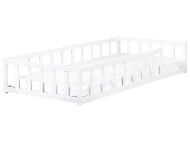 Kids Floor Bed White Pine Wood EU Single Size 3ft with Slatted Frame Bed for Toddler Beliani