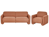 Fabric Living Room Set Golden Brown Polyester Upholstery 3 Seater Sofa Armchair Wide Backrest Armrests Living Room Furniture Retro Beliani