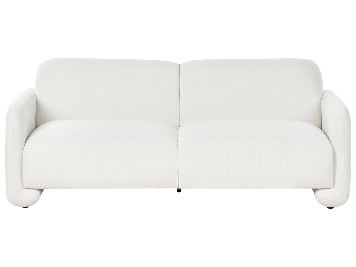 Fabric 3 Seater Sofa White Polyester Upholstery Wide Backrest Armrests Living Room Furniture Retro Beliani