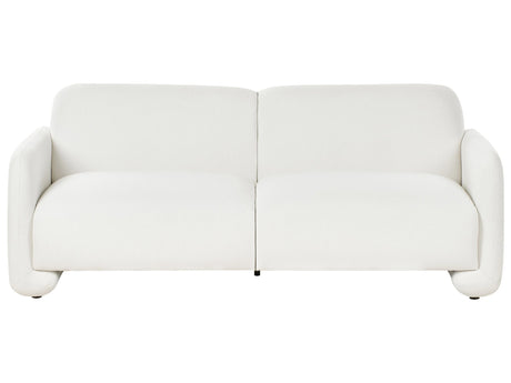 Fabric 3 Seater Sofa White Polyester Upholstery Wide Backrest Armrests Living Room Furniture Retro Beliani