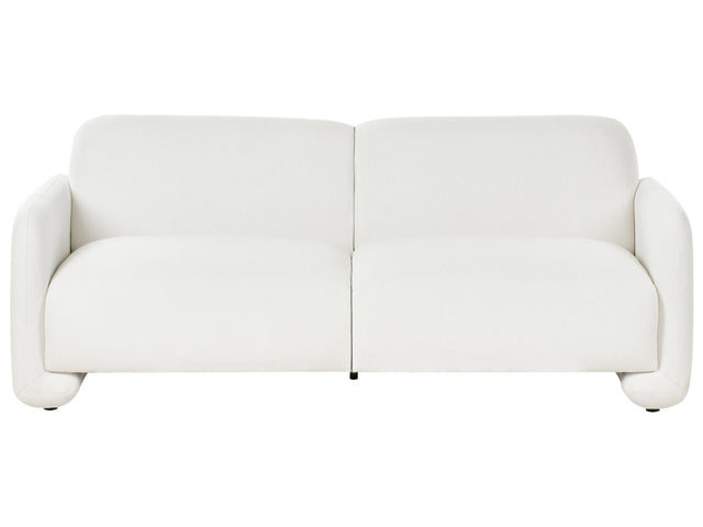 Fabric 3 Seater Sofa White Polyester Upholstery Wide Backrest Armrests Living Room Furniture Retro Beliani