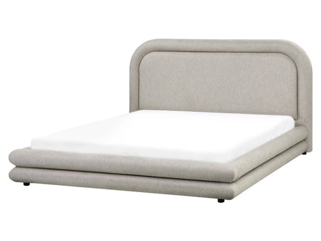 EU King Size Bed Taupe Fabric Upholstery 5ft3 Black Legs with Headboard and Slatted Bed Frame Bedroom Furniture Beliani