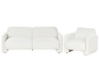Fabric Living Room Set White Polyester Upholstery 3 Seater Sofa Armchair Wide Backrest Armrests Living Room Furniture Retro Beliani