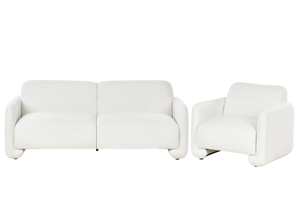 Fabric Living Room Set White Polyester Upholstery 3 Seater Sofa Armchair Wide Backrest Armrests Living Room Furniture Retro Beliani
