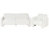 Fabric Living Room Set White Polyester Upholstery 3 Seater Sofa Armchair Wide Backrest Armrests Living Room Furniture Retro Beliani