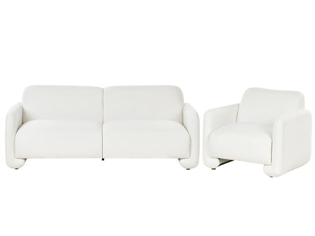 Fabric Living Room Set White Polyester Upholstery 3 Seater Sofa Armchair Wide Backrest Armrests Living Room Furniture Retro Beliani