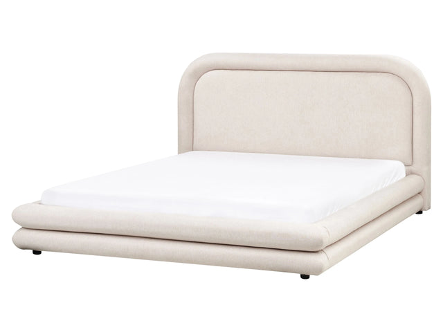 EU King Size Waterbed Light Beige Fabric Upholstery 5ft3 Black Legs with Headboard and Slatted Bed Frame Bedroom Furniture Beliani