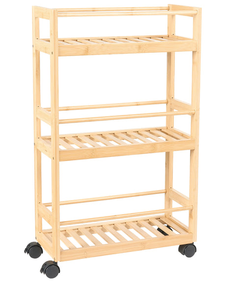 Bathroom Trolley Light Brown Bamboo Wood 3-Tier Shelves Design Beliani