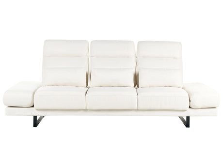 3 Seater Sofa Off White Polyester Upholstery Steel Legs Adjustable Armrests and Backrest Living Room Furniture Beliani