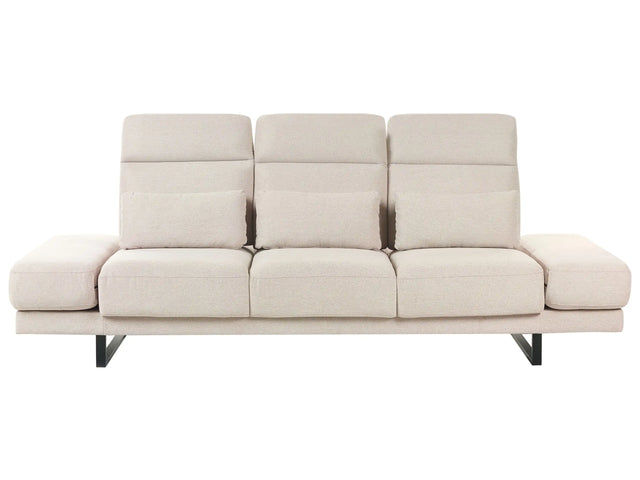 3 Seater Sofa Beige Polyester Upholstery Steel Legs Adjustable Armrests and Backrest Living Room Furniture Beliani
