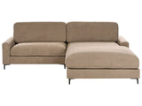 Left Hand Corner Sofa Brown Fabric Water-Repellent Metal Black Legs Finished Back 3 Seater L-Shaped Modern Style Living Room Beliani