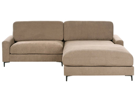 Left Hand Corner Sofa Brown Fabric Water-Repellent Metal Black Legs Finished Back 3 Seater L-Shaped Modern Style Living Room Beliani