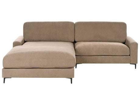 Right Hand Corner Sofa Brown Fabric Water-Repellent Metal Black Legs Finished Back 3 Seater L-Shaped Modern Style Living Room Beliani