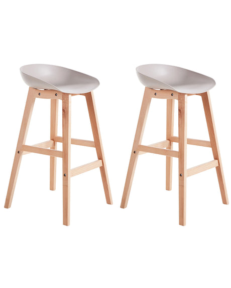 Set of 2 Bar Stools Light Wood and Taupe Plastic 85 cm Seat Counter Chair Beliani