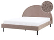 Bed Taupe Boucle Polyester Fabric EU King Size 5ft3 Slatted Base Half-Round Headboard Minimalist Retro Design Bedroom Beliani