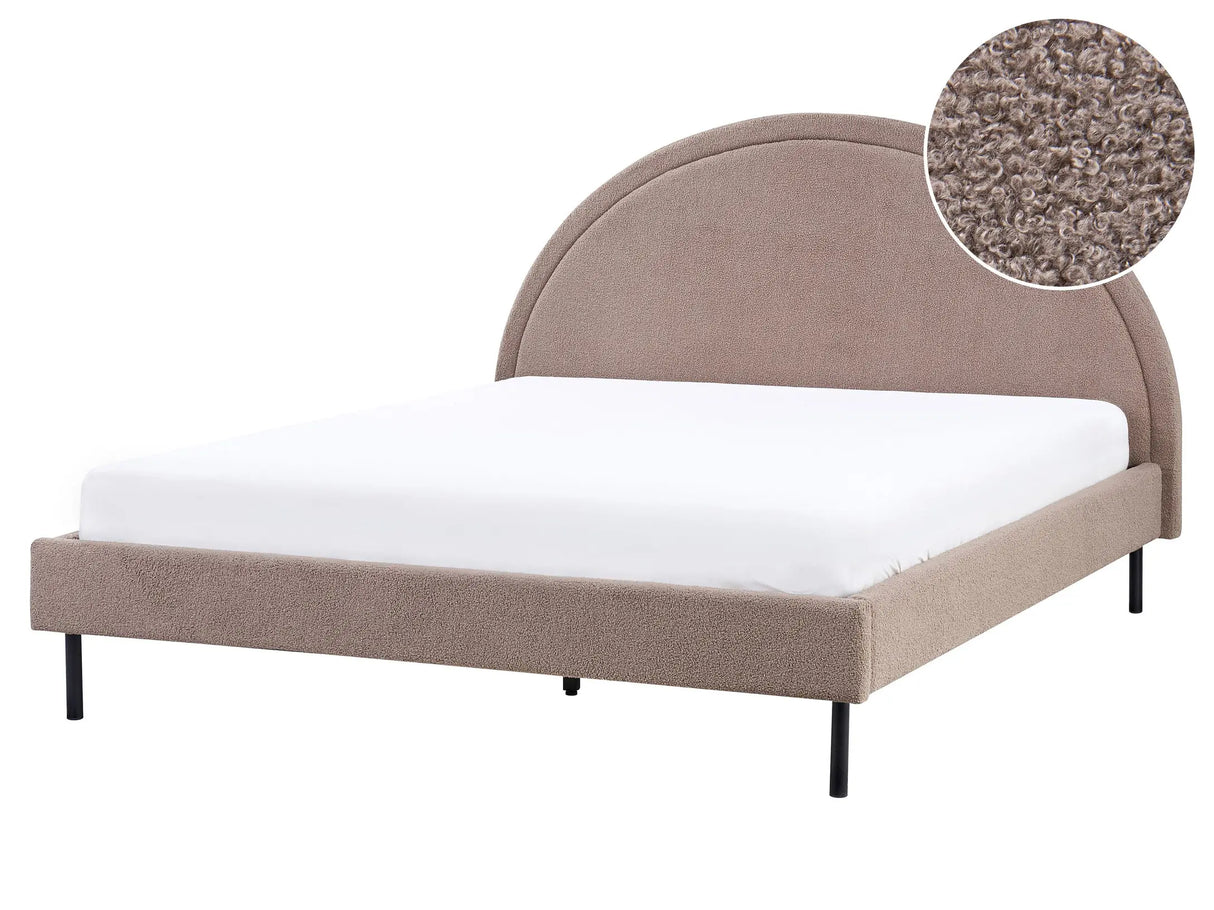 Bed Taupe Boucle Polyester Fabric EU King Size 5ft3 Slatted Base Half-Round Headboard Minimalist Retro Design Bedroom Beliani