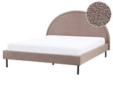 Bed Taupe Boucle Polyester Fabric EU King Size 5ft3 Slatted Base Half-Round Headboard Minimalist Retro Design Bedroom Beliani