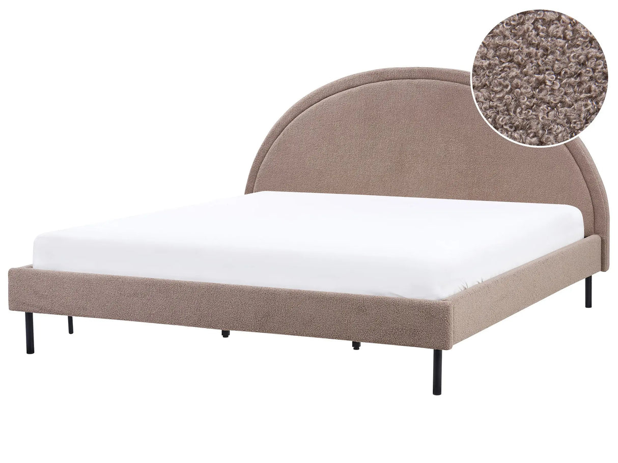 Bed Taupe Boucle Polyester Fabric EU Super King Size 6ft Slatted Base Half-Round Headboard Minimalist Retro Design Bedroom Beliani