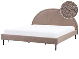 Bed Taupe Boucle Polyester Fabric EU Super King Size 6ft Slatted Base Half-Round Headboard Minimalist Retro Design Bedroom Beliani