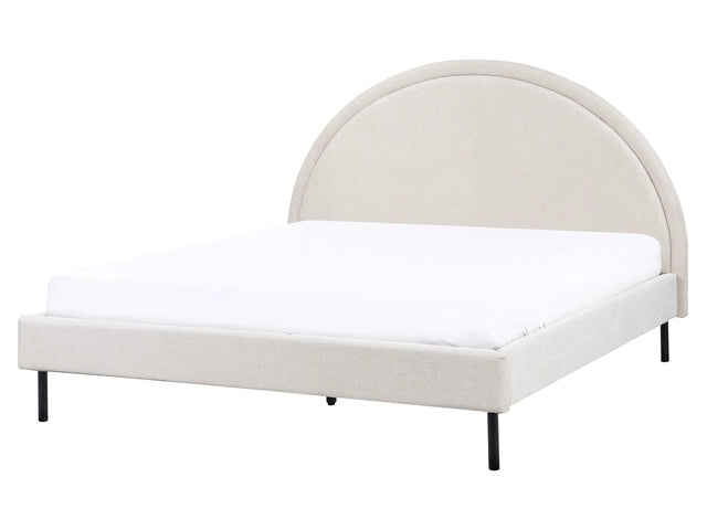 Bed Light Beige Fabric Polyester Fabric EU King Size 5ft3 Slatted Base Half-Round Headboard Minimalist Retro Design Bedroom Beliani