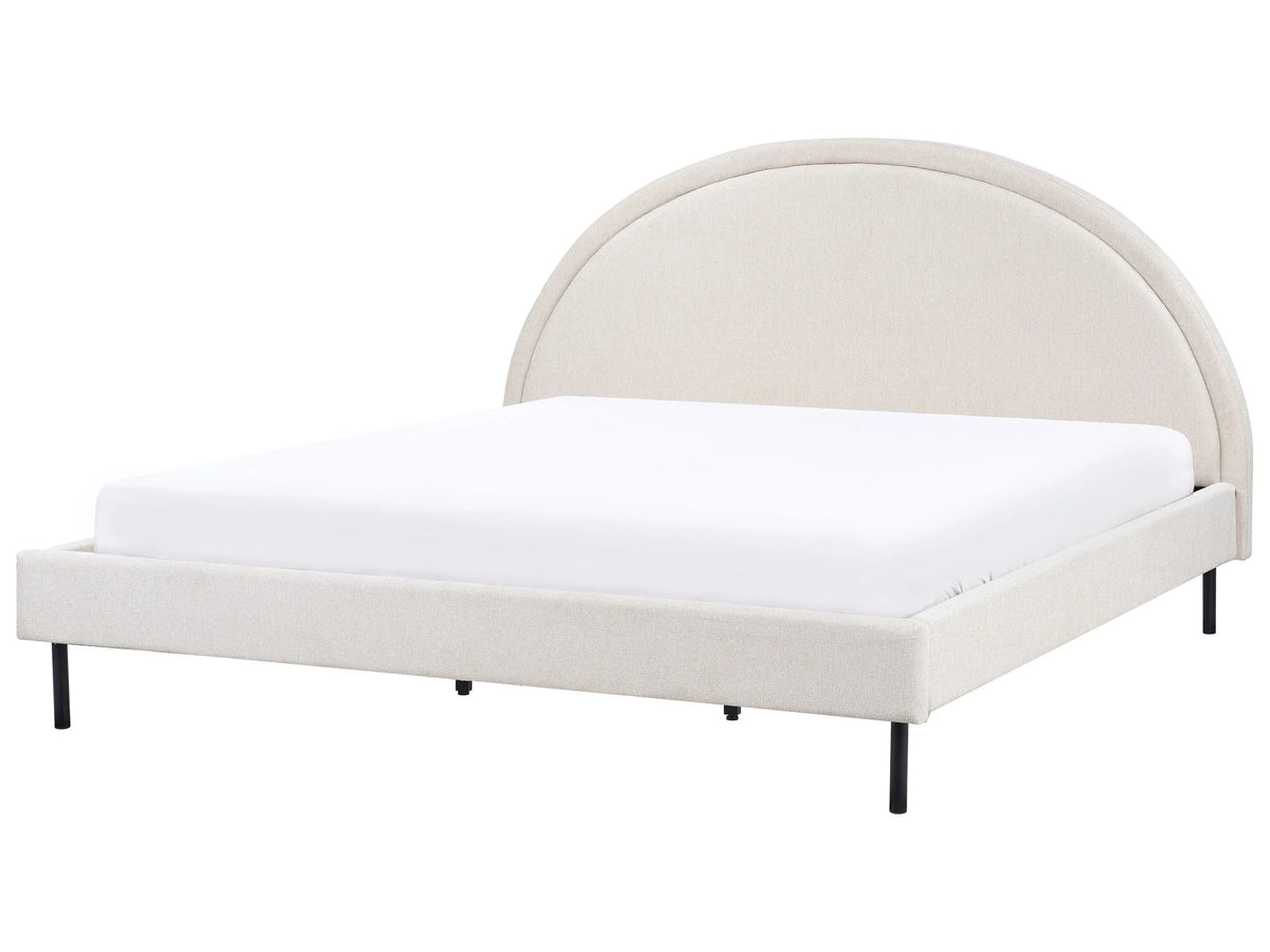Bed Light Beige Fabric Polyester Fabric EU Super King Size 6ft Slatted Base Half-Round Headboard Minimalist Retro Design Bedroom Beliani