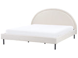 Bed Light Beige Fabric Polyester Fabric EU Super King Size 6ft Slatted Base Half-Round Headboard Minimalist Retro Design Bedroom Beliani
