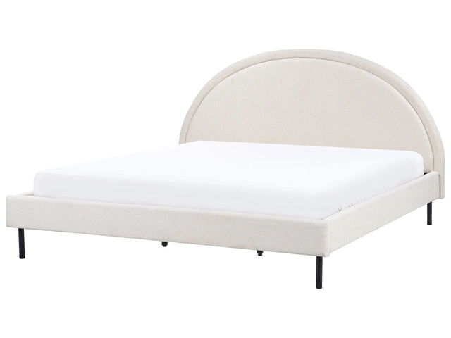 Bed Light Beige Fabric Polyester Fabric EU Super King Size 6ft Slatted Base Half-Round Headboard Minimalist Retro Design Bedroom Beliani