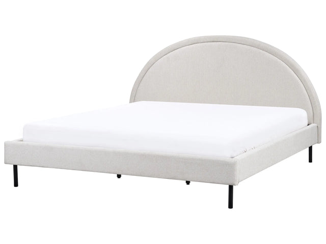 Bed Light Grey Fabric Polyester Fabric EU Super King Size 6ft Slatted Base Half-Round Headboard Minimalist Retro Design Bedroom Beliani
