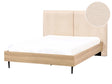 Bed Frame Beige Fabric EU Double Size 4ft6 Upholstered Headboard MDF Frame Metal Legs Wooden Slatted Base Modern Style Bedroom Beliani