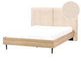 Bed Frame Beige Fabric EU Double Size 4ft6 Upholstered Headboard MDF Frame Metal Legs Wooden Slatted Base Modern Style Bedroom Beliani
