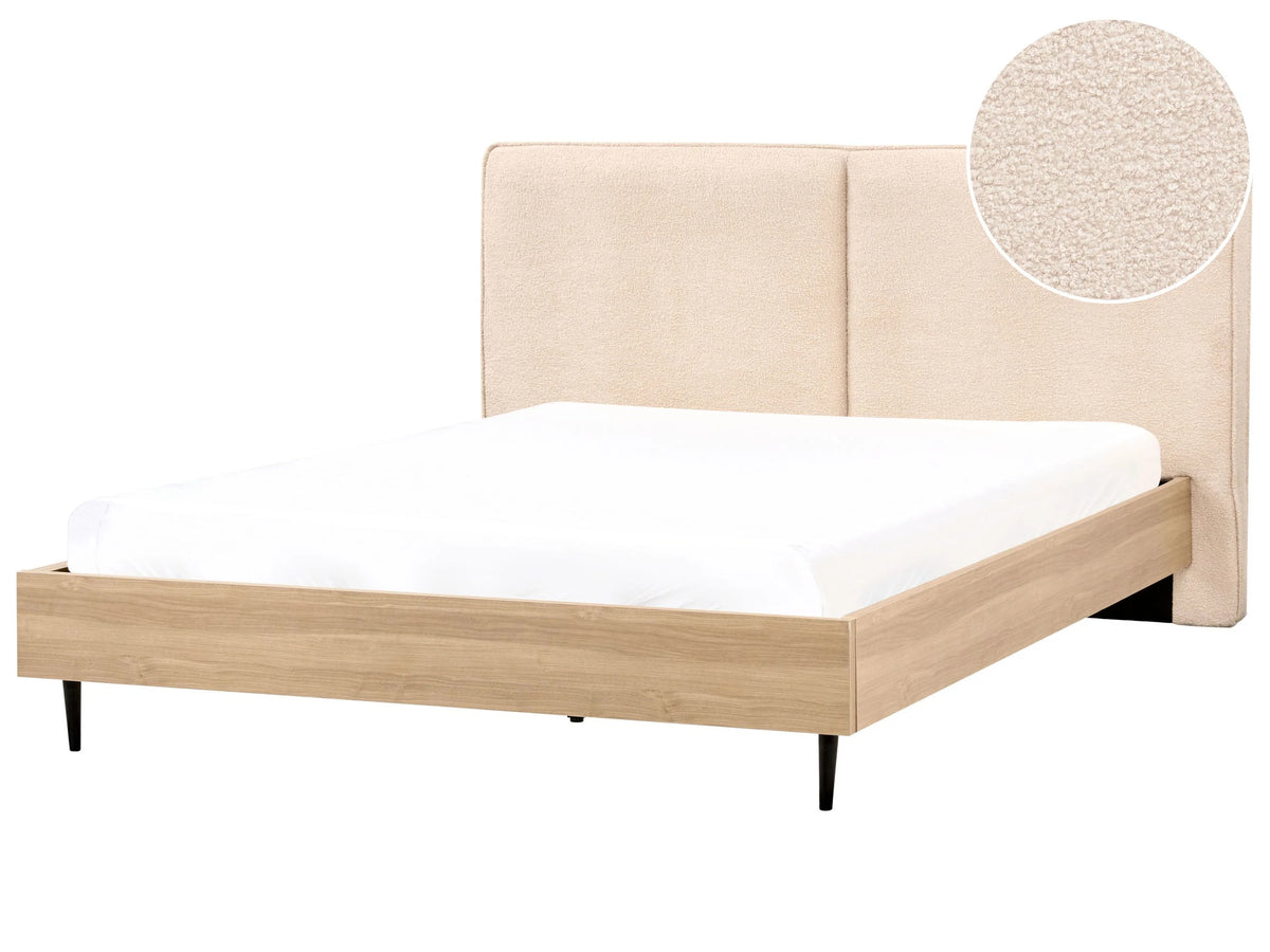Bed Frame Dark Beige Boucle EU Super King Size 6ft Upholstered Headboard MDF Frame Metal Legs Wooden Slatted Base Modern Style Bedroom Beliani