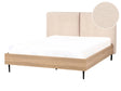 Bed Frame Beige Boucle EU Double Size Bed 4ft6 Upholstered Headboard Metal Legs Wooden Slatted Base Modern Style Bedroom Beliani