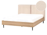 Bed Frame Beige Boucle EU Double Size Bed 4ft6 Upholstered Headboard Metal Legs Wooden Slatted Base Modern Style Bedroom Beliani