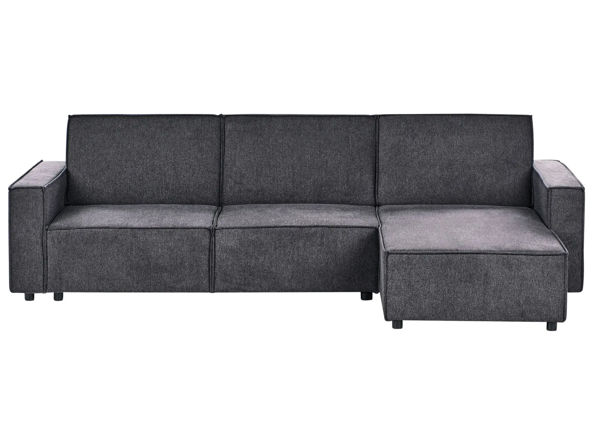 Corner Sofa Bed Graphite Grey Fabric Upholstered 3 Seater Left Hand L-Shaped Bed Beliani