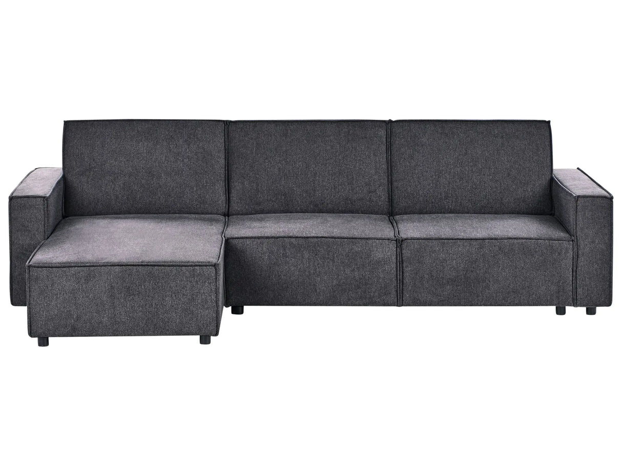 Corner Sofa Bed Graphite Grey Fabric Upholstered 3 Seater Right Hand L-Shaped Bed Beliani