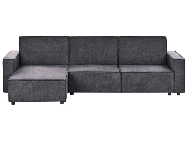Corner Sofa Bed Graphite Grey Fabric Upholstered 3 Seater Right Hand L-Shaped Bed Beliani