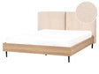 Bed Frame Beige Boucle EU King Size 5ft3 Upholstered Headboard Metal Legs Wooden Slatted Base Modern Style Bedroom Beliani