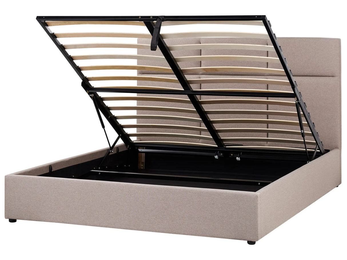 Ottoman Bed Taupe Polyester Upholstery EU King Size with Storage and Headboard Bedroom Furniture Beliani