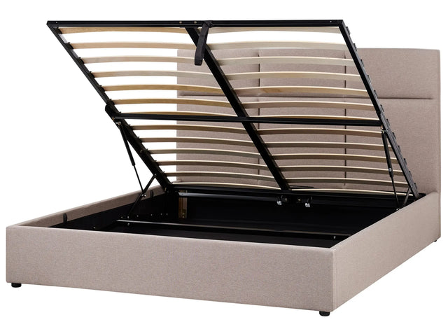 Ottoman Bed Taupe Polyester Upholstery EU King Size with Storage and Headboard Bedroom Furniture Beliani