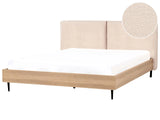 Bed Frame Beige Boucle EU Super King Size 6ft Upholstered Headboard Metal Legs Wooden Slatted Base Modern Style Bedroom Beliani