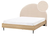 Bed Frame Beige Boucle EU Double Size 4ft6 Upholstered Headboard MDF Frame Metal Legs Wooden Slatted Base Modern Style Bedroom Beliani