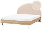 Bed Frame Beige Boucle EU Super King Size 6ft Upholstered Headboard MDF Frame Metal Legs Wooden Slatted Base Modern Style Bedroom Beliani
