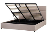 Ottoman Bed Taupe Polyester Upholstery EU Super King Size with Storage and Headboard Bedroom Furniture Beliani