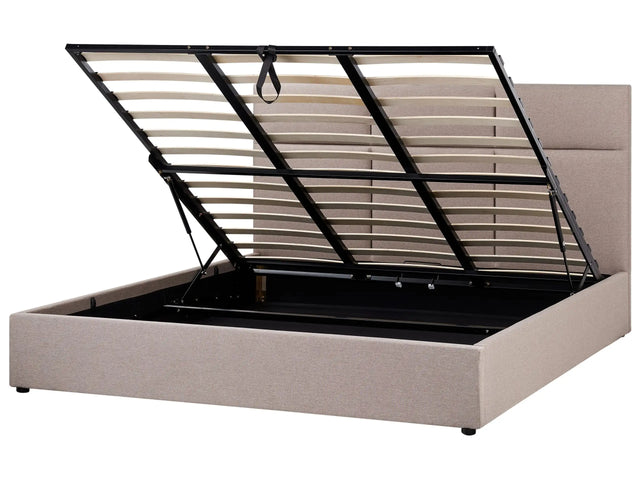 Ottoman Bed Taupe Polyester Upholstery EU Super King Size with Storage and Headboard Bedroom Furniture Beliani