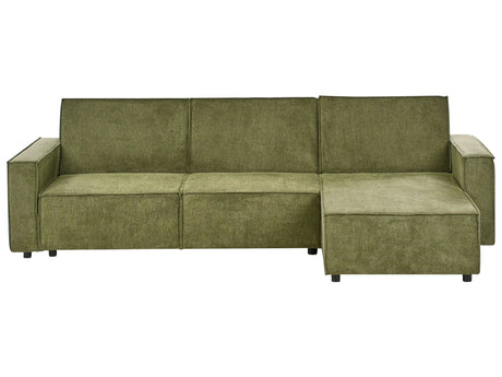 Corner Sofa Bed Dark Green Fabric Upholstered 3 Seater Left Hand L-Shaped Bed Beliani
